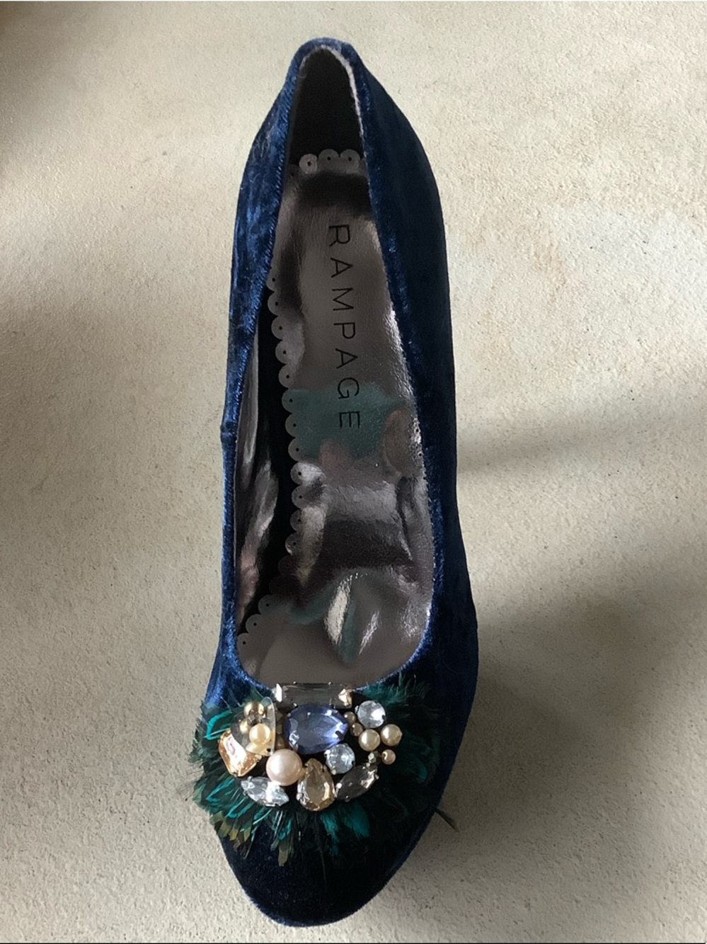 Rampage Navy Blue Velvet Jeweled Heels - Picture 11 of 12